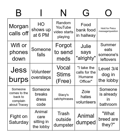 Shelter Bingo Card