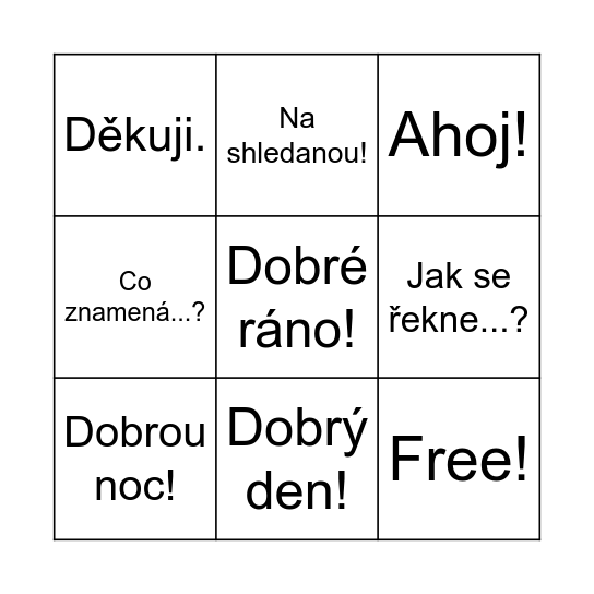 Instrukce a pozdravy Bingo Card