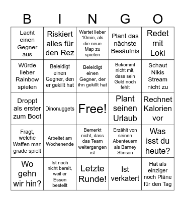 Stefan Warzone Bingo Card