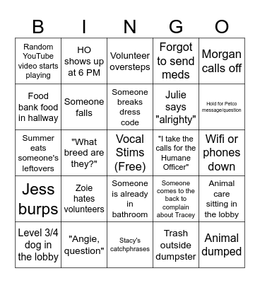 Shelter Bingo Card
