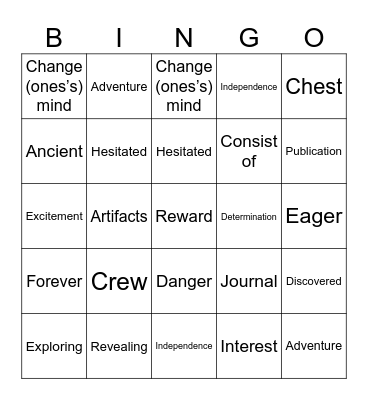 Treasure Hunt Bingo Card