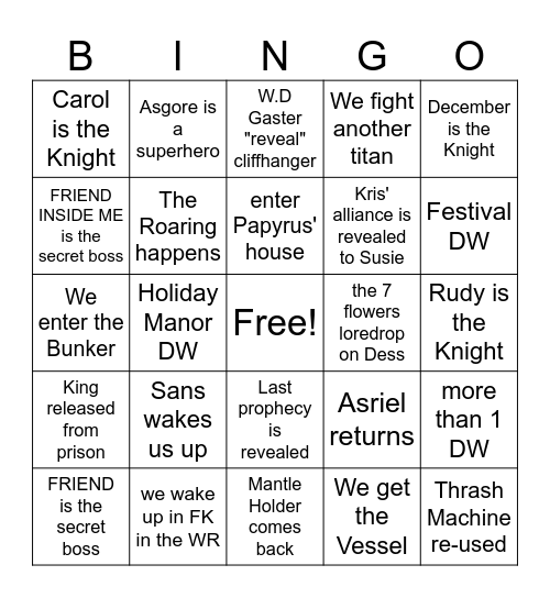 Deltarune Ch5 bingo Card