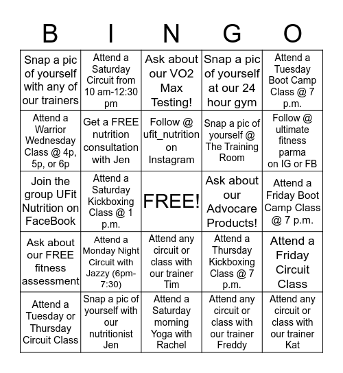 Ultimate Fitness BINGO! Bingo Card
