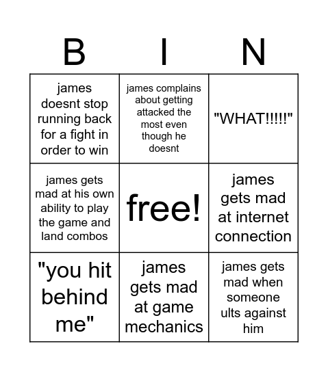 james jjs board bingo Card