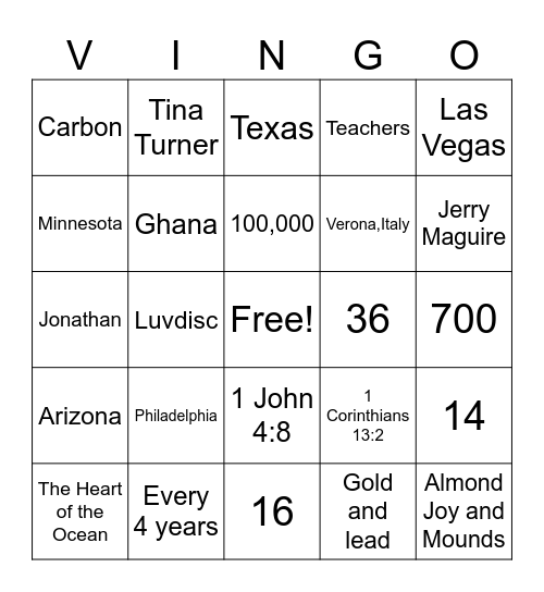 Valentine Bingo Card