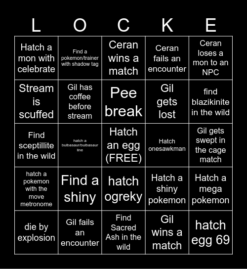 Egglocke/Cagelock v3 Bingo Card