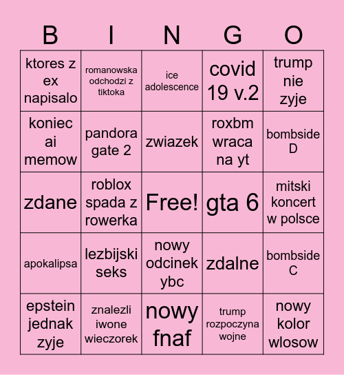 2026 bingo Card