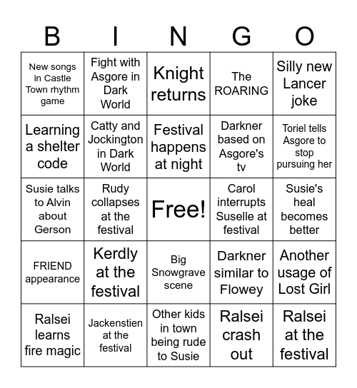 Deltarune Chapter 5 Bingo Card