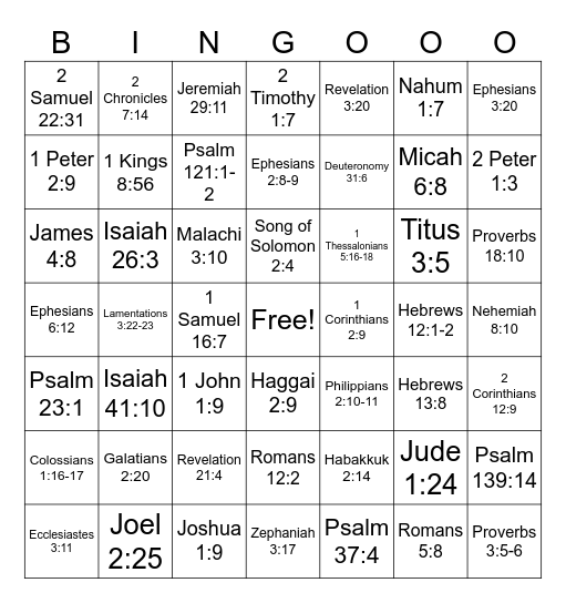 Bible Bingo Card