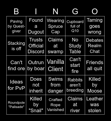 Haven New Player Bingo Card