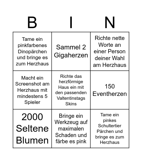 Ark Hardcore Valentinstag Bingo Card