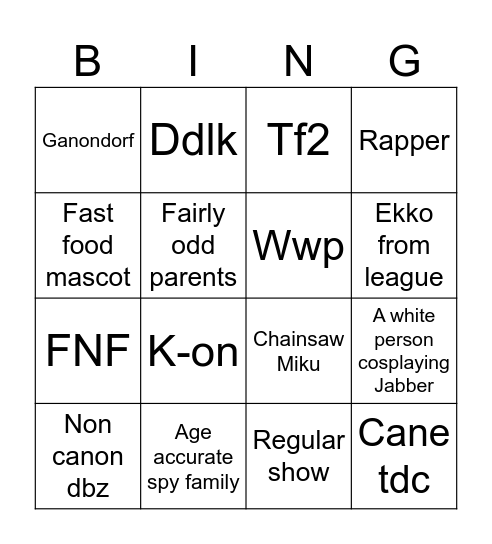 Untitled Bingo Card