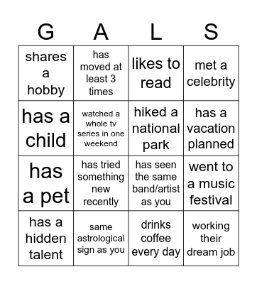 Galentine's Day Bingo Card