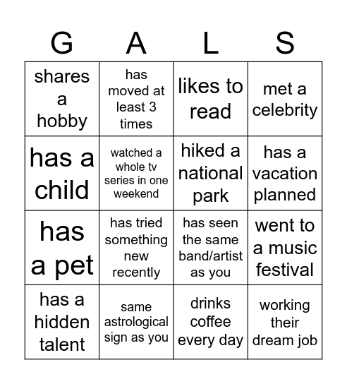 Galentine's Day Bingo Card
