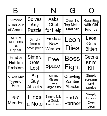 Resident Evil 2 Bingo Cards Bingo Card