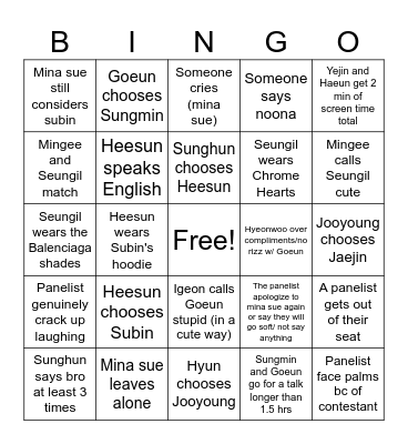 Singles Inferno Finale!! Bingo Card