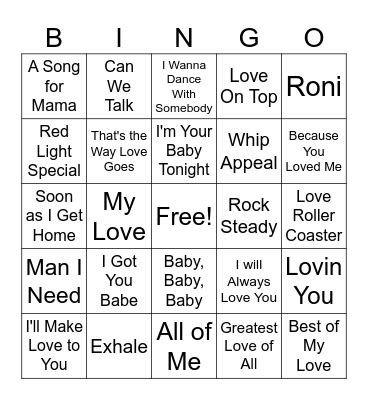 Love Song Singo 2 Bingo Card