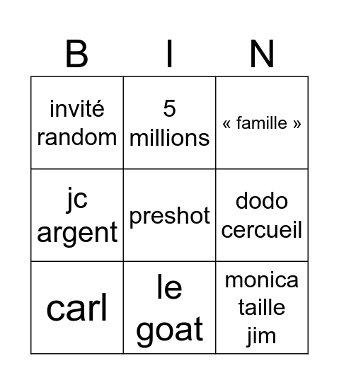 Untitled Bingo Card