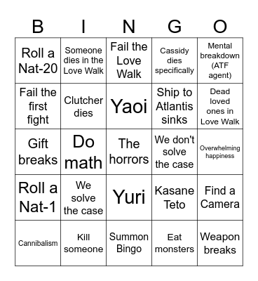 1/3 Catastrophe Bingo Card