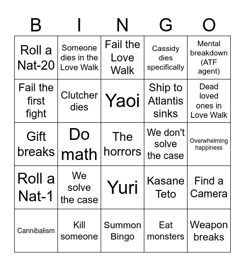 1/3 Catastrophe Bingo Card