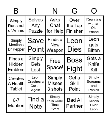 Resident Evil 6 Bingo Cards Bingo Card
