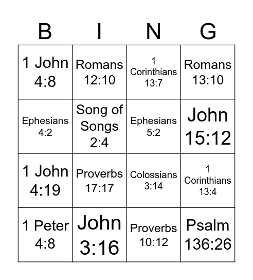 Valentines Day Bible Bingo Card
