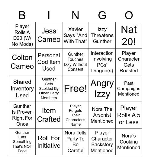 DND Bingo Card
