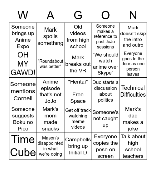 Meeting Up At Mark's House Bingo Card