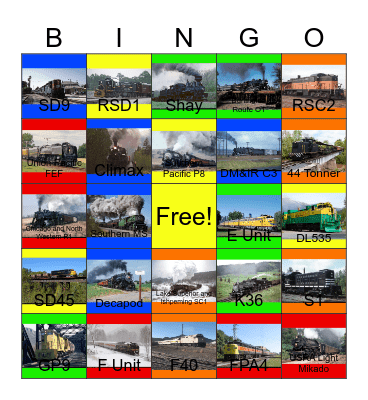 Cass Scenic Railroad and other Heritage Railroads in the U.S.A that I would like to take photographs with Carmen one day Bingo Card