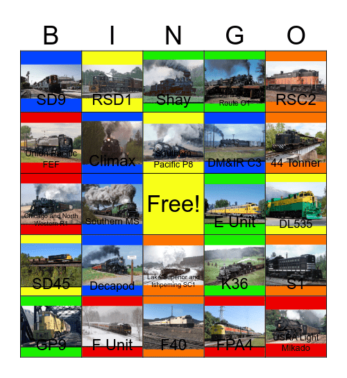 Cass Scenic Railroad and other Heritage Railroads in the U.S.A that I would like to take photographs with Carmen one day Bingo Card