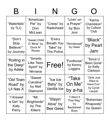 Music Bingo Card