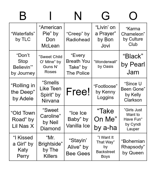 Music Bingo Card