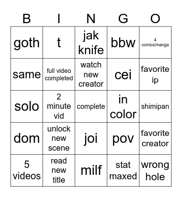 special bingo Card