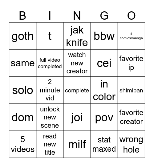 special bingo Card