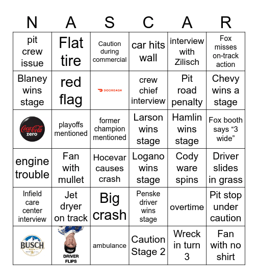 Daytona 500 Bingo Card