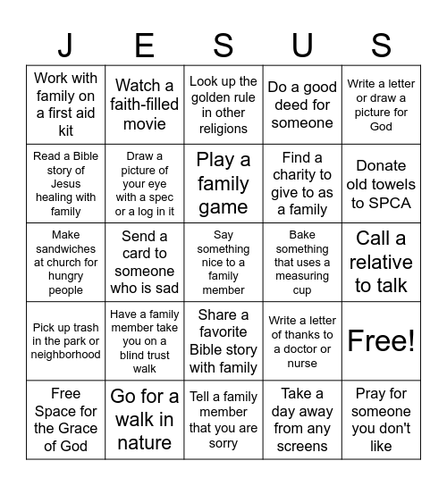 Be Like Jesus BINGO for Lent Bingo Card