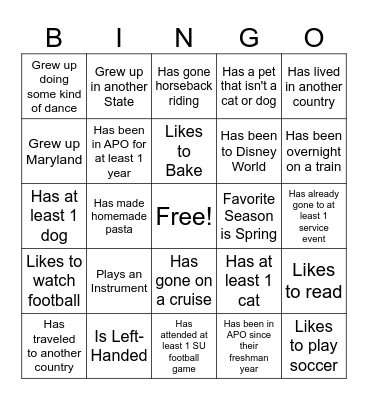 Fun Fact Bingo Card