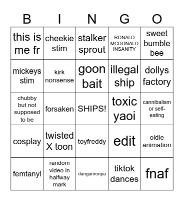 dandys vidoes Bingo Card