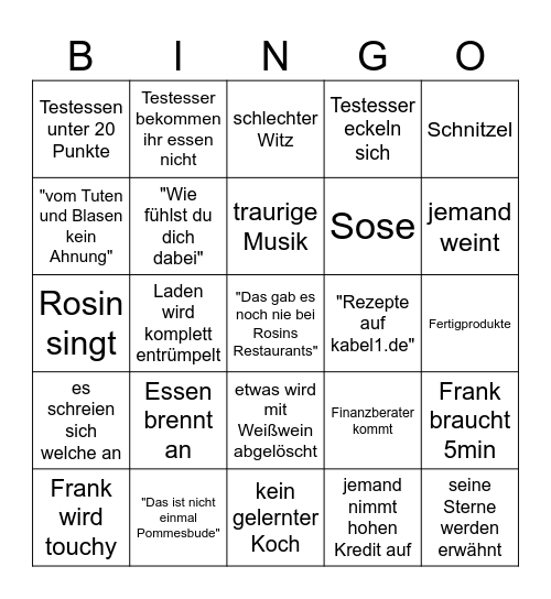 Frank Rosin Bingo Card