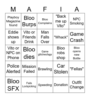 Mafia 2 Bloo Stream Bingo Card