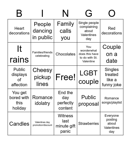 Valentines Day (Side b edition) Bingo Card