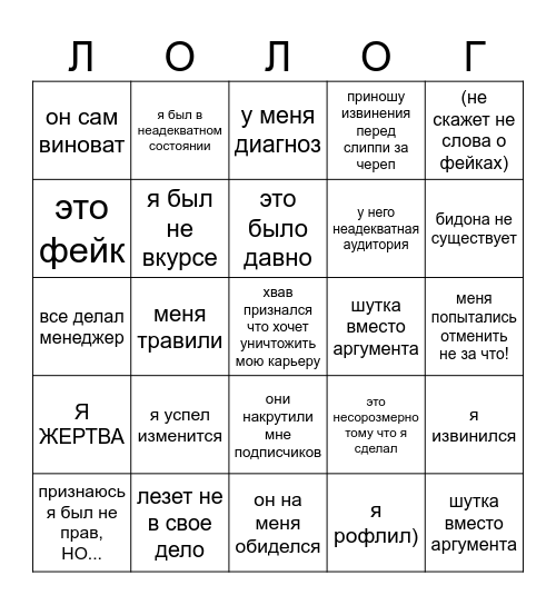 БИНГО ЛОЛОГА Bingo Card