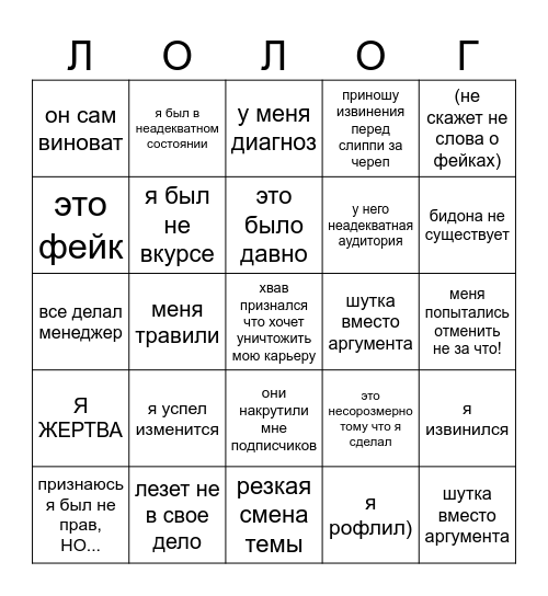 БИНГО ЛОЛОГА Bingo Card