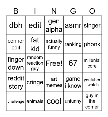 youtube short bingp Bingo Card