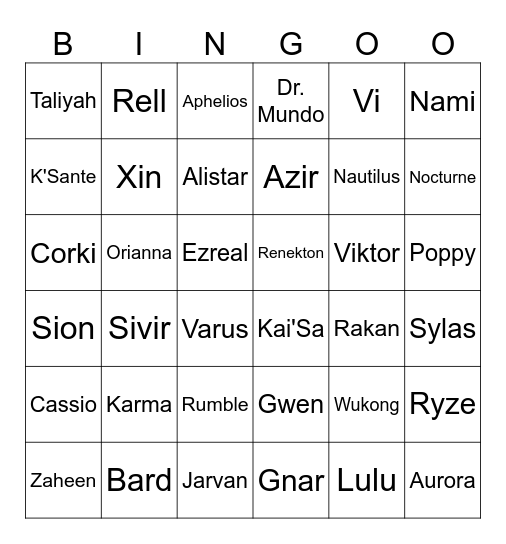 LCS Playoffs 1 Bingo Card