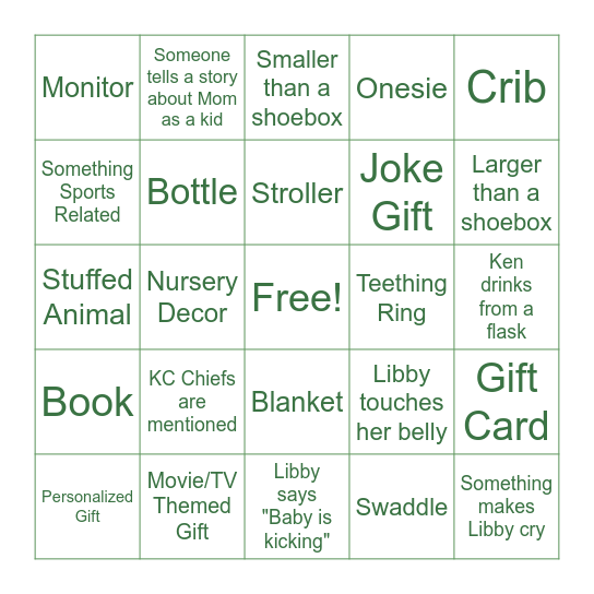 Baby Shower Gift Bingo Card