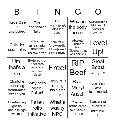 Claire's Bango Bingo Card