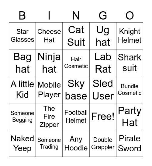 Yeeps Bingo Card