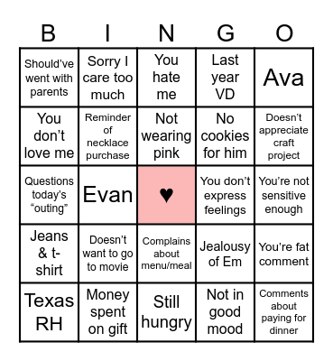 Valentine’s Bingo Card