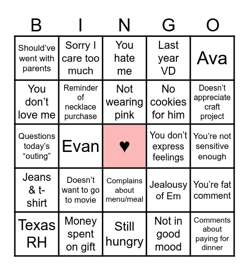 Valentine’s Bingo Card